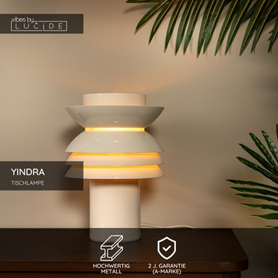 Lucide YINDRA - Tischlampe - Ø 17,5 cm - 1xE27 - Beige | Vibes